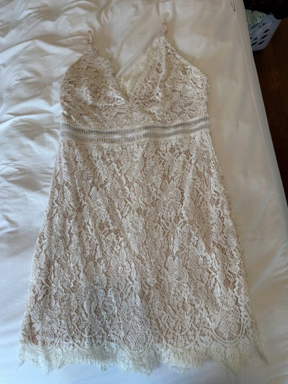Superdown Revolve Remi Lace Mini, white lace bridal bachelorette mini dress
